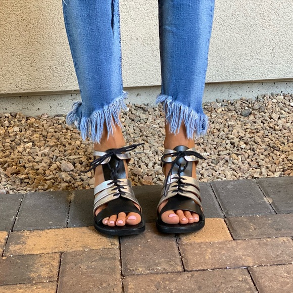 Distressed Leather Lace Up Kitten Wedge Sandal - Picture 6 of 12